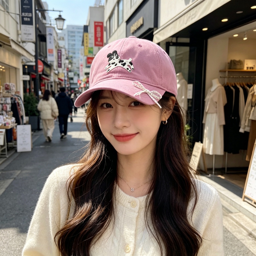 Korean Lifestyle Student - หมวกเบสบอลปักลายลูกสุนัขน่ารักสไตล์เกาหลี หมวกกันแดดสำหรับฤดูร้อน หมวกทรงนุ่มที่ทำให้ใบหน้าดูเล็กลงและไม่กดทับศีรษะ ใช้งานได้หลากหลายสำหรับใช้ในชีวิตประจำวัน/กิจกรรมกลางแจ้ง/ช้อปปิ้ง/ชีวิตนักเรียน/ถ่ายภาพ